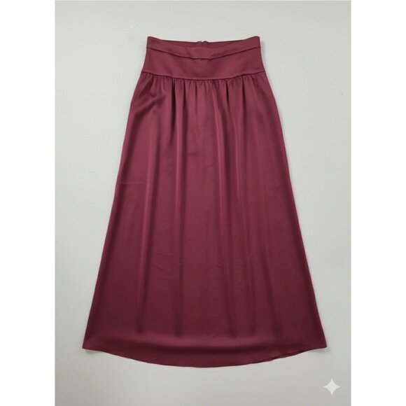 Banana Republic Wine Satin Front Slit Midi Skirt Sz 14 Coquette Feminine Flowy - Picture 3 of 7